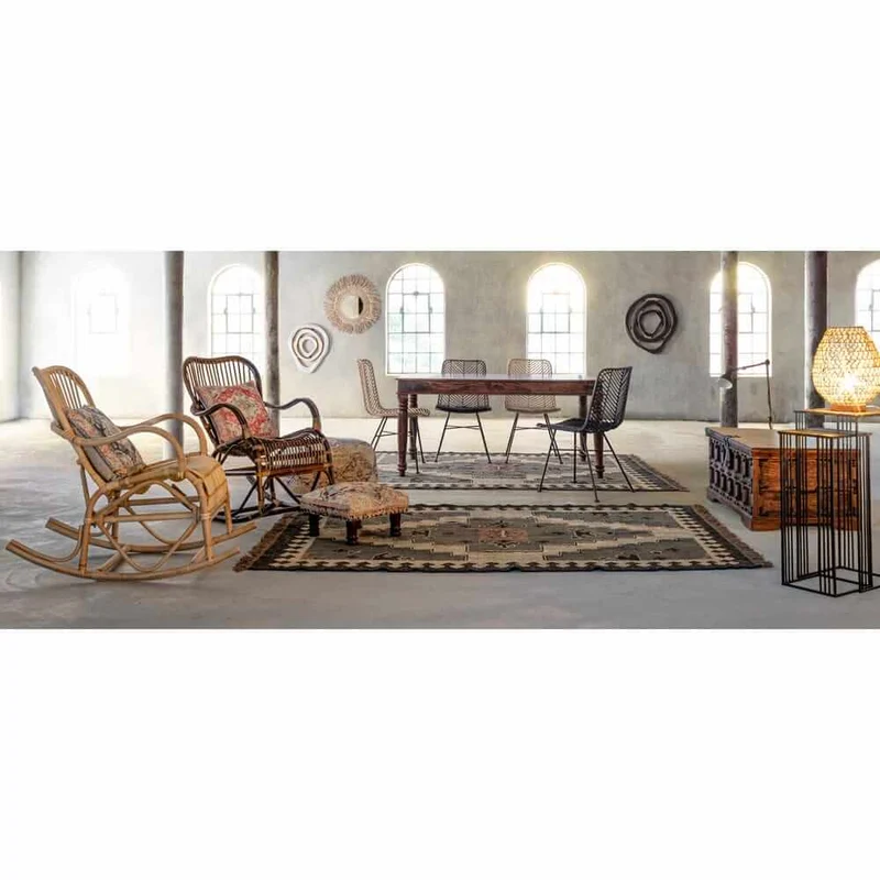 Tavolo da pranzo in legno di acacia massiccia gambe tornite stile etnico 160x90 - MUMBAI