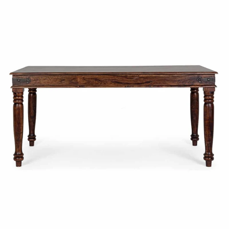 Tavolo da pranzo in legno di acacia massiccia gambe tornite stile etnico 160x90 - MUMBAI