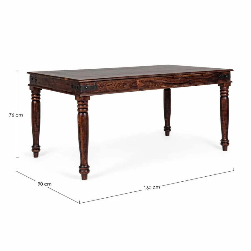 Tavolo da pranzo in legno di acacia massiccia gambe tornite stile etnico 160x90 - MUMBAI