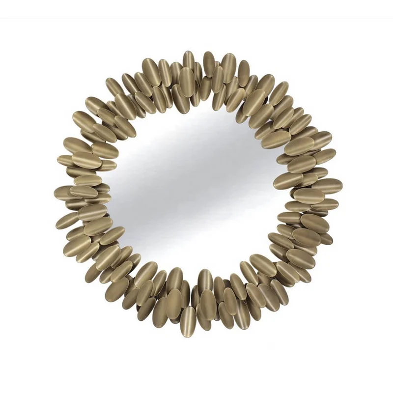 Specchio Rotondo con Cornice in Acciaio Oro a Ciottoli Ø85 cm - MIRAT