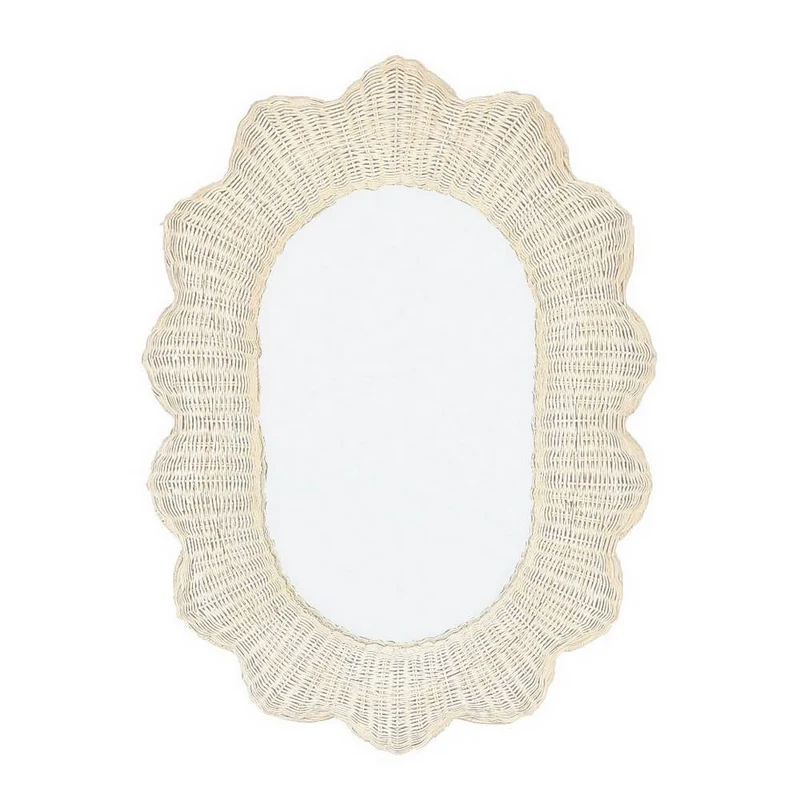 Specchio Ovale con Cornice in Rattan Intrecciato Beige - IRELE