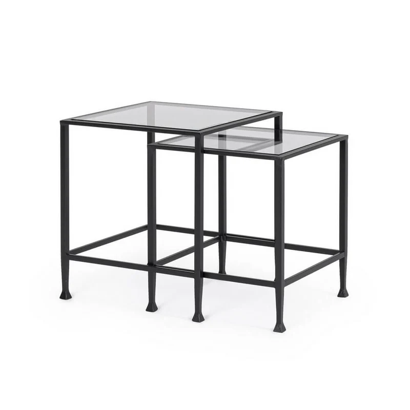 Set di 2 tavolini quadrati in acciaio con piano in vetro temperato - ZELENA