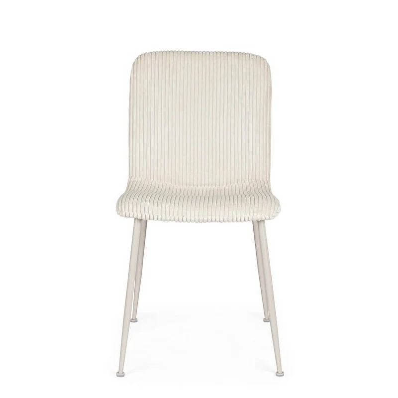 Set di 4 Sedie Imbottite in Tessuto a Costine con Gambe in Acciaio - RINAS