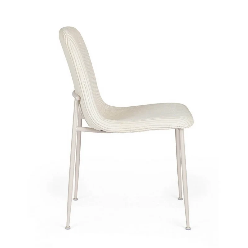 Set di 4 Sedie Imbottite in Tessuto a Costine con Gambe in Acciaio - RINAS