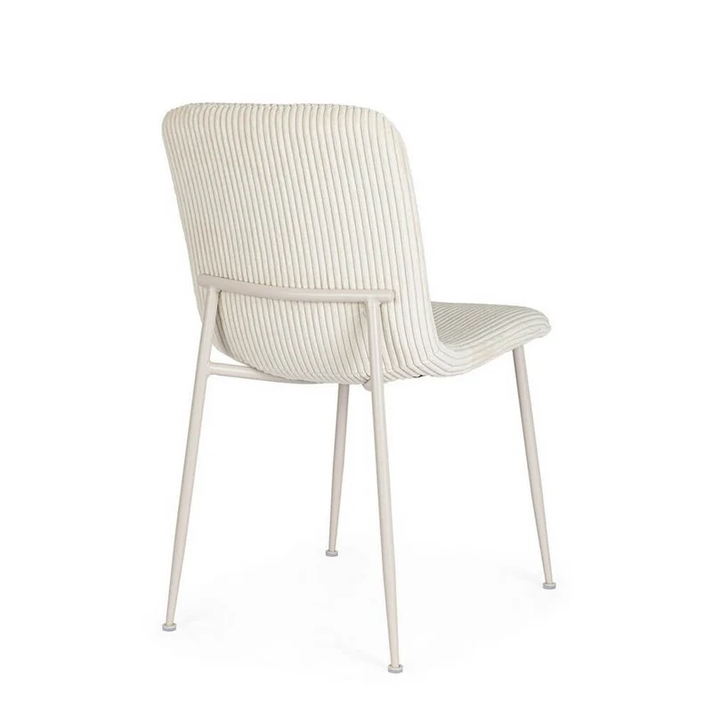 Set di 4 Sedie Imbottite in Tessuto a Costine con Gambe in Acciaio - RINAS