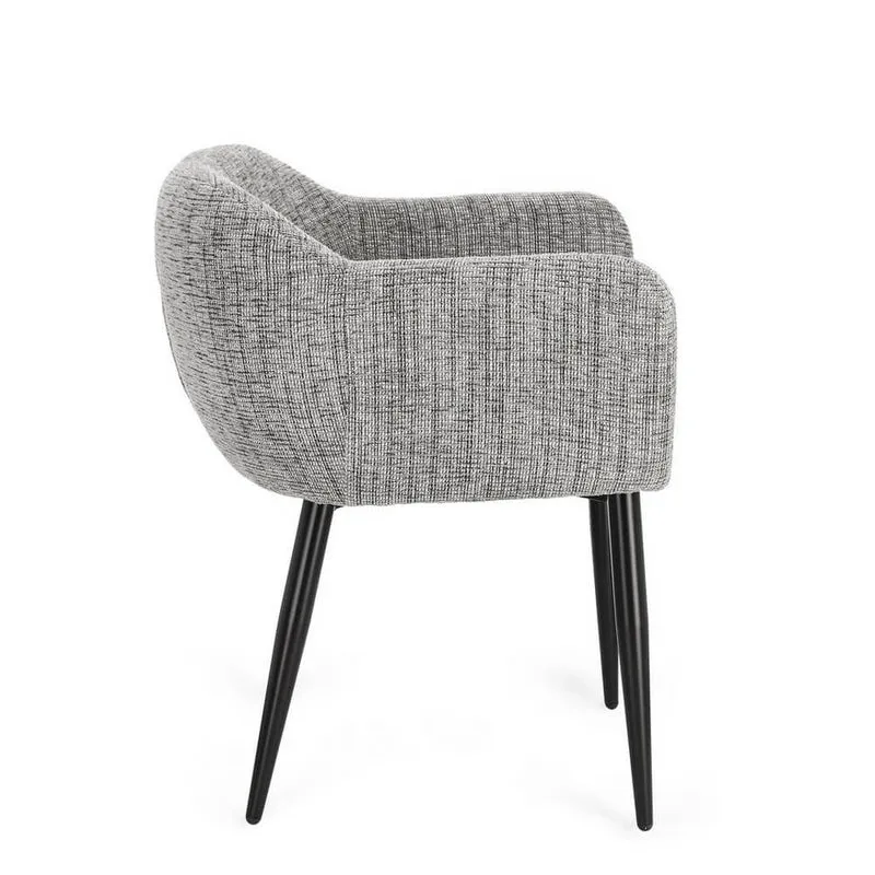 Set di 2 Sedie con Braccioli Imbottite in Tessuto Gambe in Acciaio - KATI
