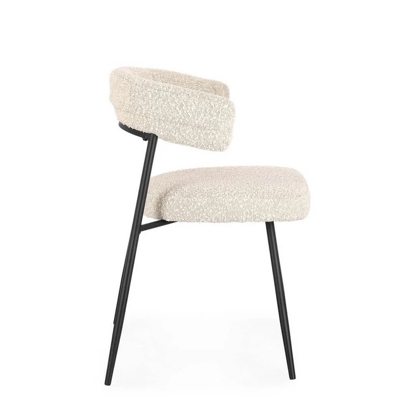 Set di 4 Sedie Imbottite in Tessuto con Gambe in Acciaio Nero - AMAIA