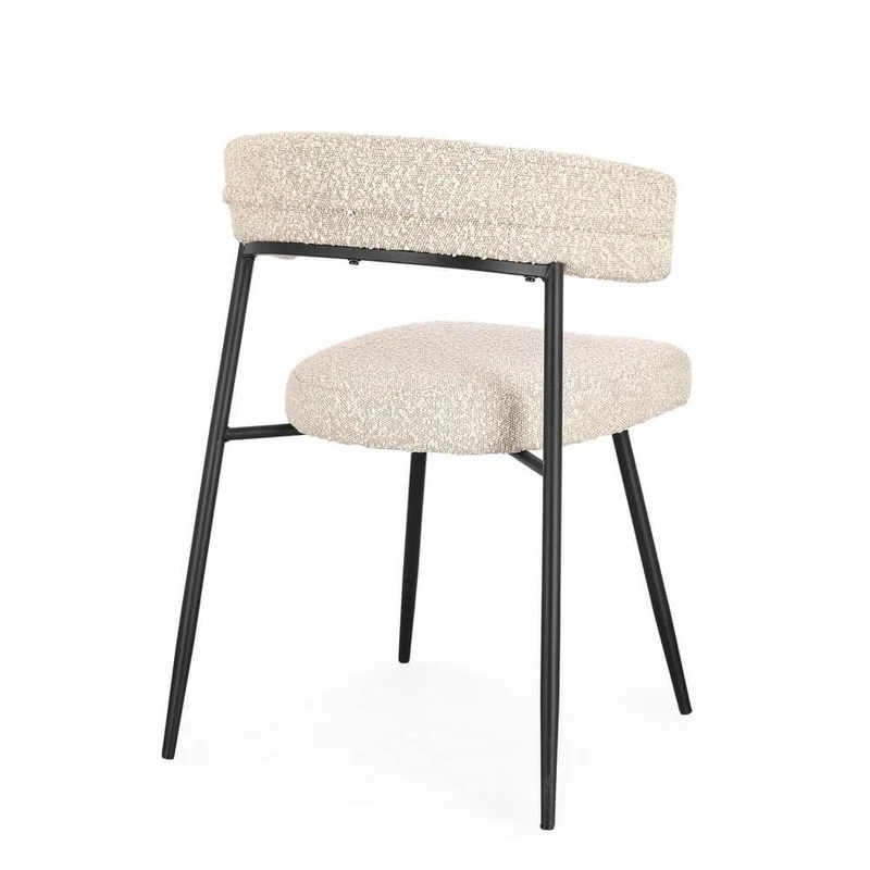 Set di 4 Sedie Imbottite in Tessuto con Gambe in Acciaio Nero - AMAIA