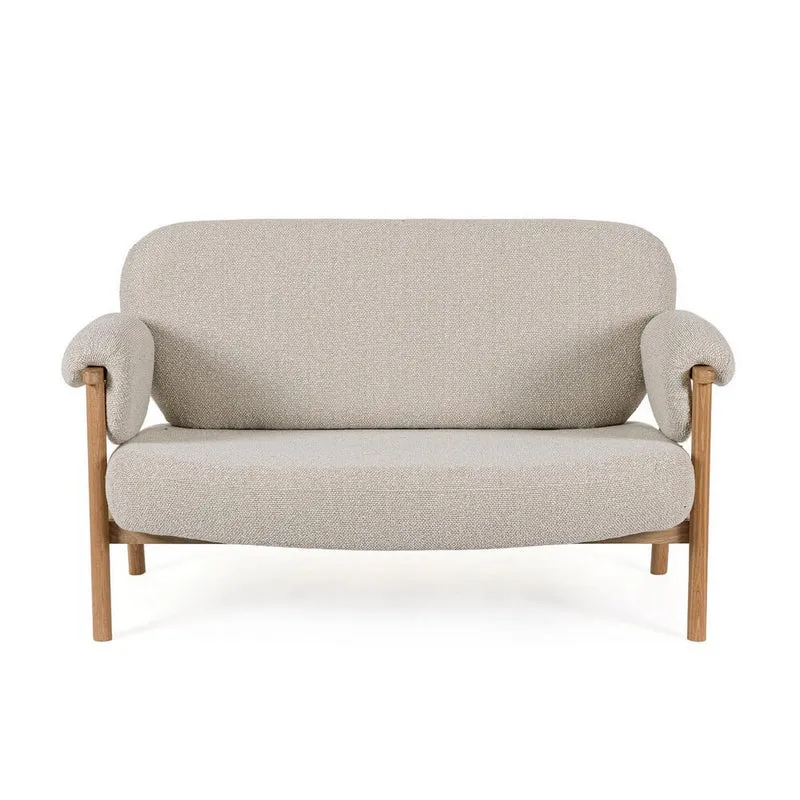 Divano 2 Posti in Tessuto Beige con Struttura in Legno - CALISTA