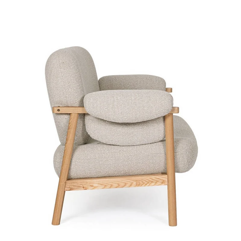 Divano 2 Posti in Tessuto Beige con Struttura in Legno - CALISTA