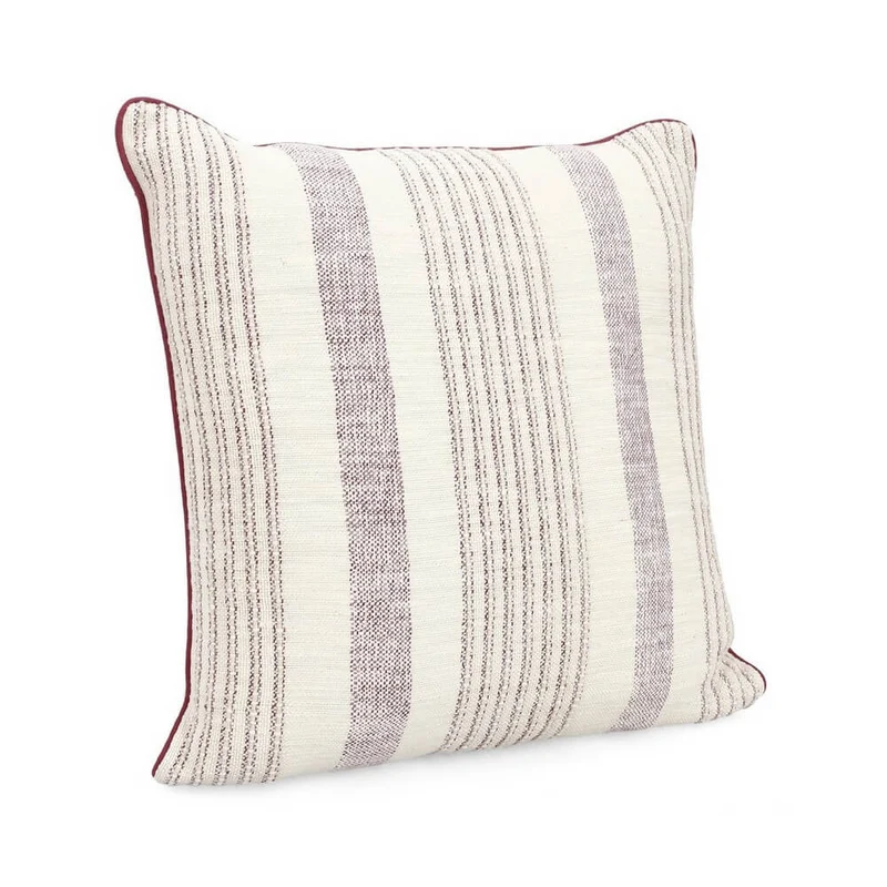 Cuscino Decorativo a Righe in Cotone Beige e Bordeaux 45x45 - MORGAN