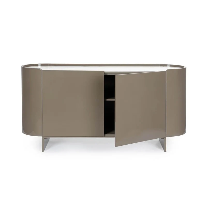 Credenza 2 Ante Laccata Lucida con Piano in Pietra Sinterizzata - OTILIA