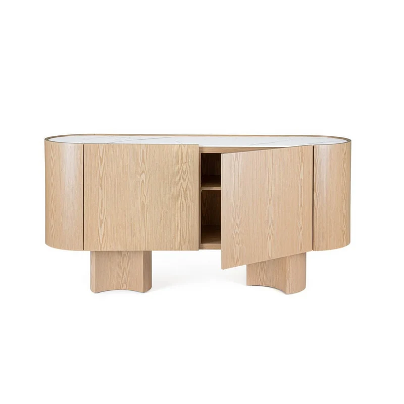Credenza 2 Ante Laccata Lucida con Piano in Pietra Sinterizzata - OTILIA