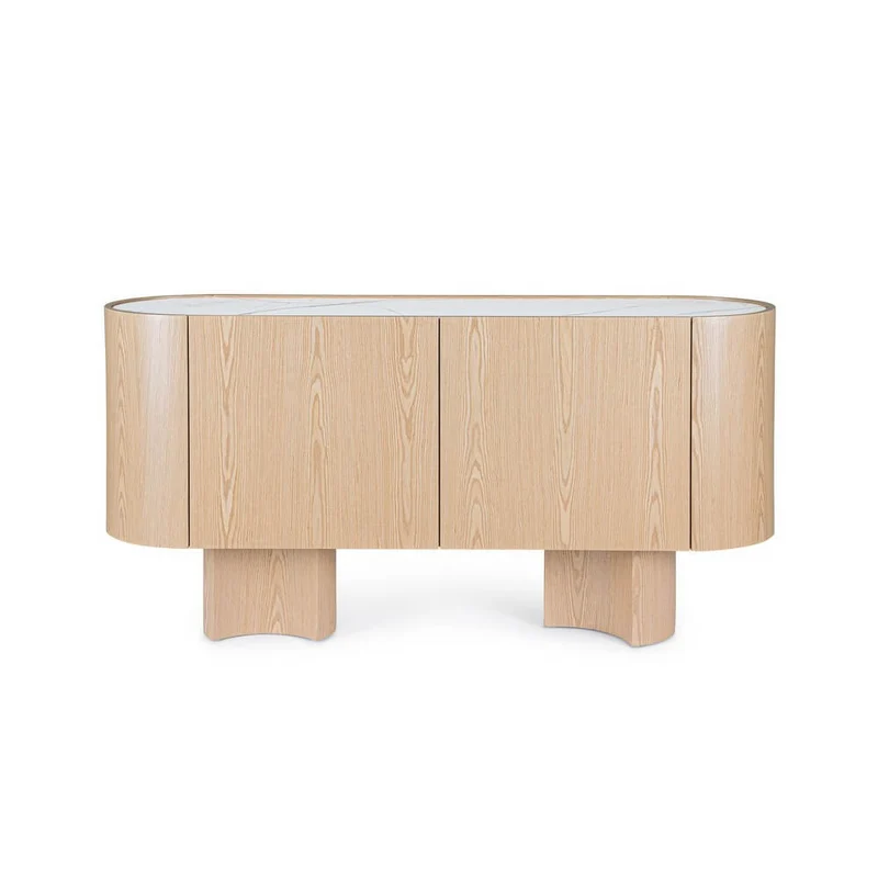 Credenza 2 Ante Laccata Lucida con Piano in Pietra Sinterizzata - OTILIA