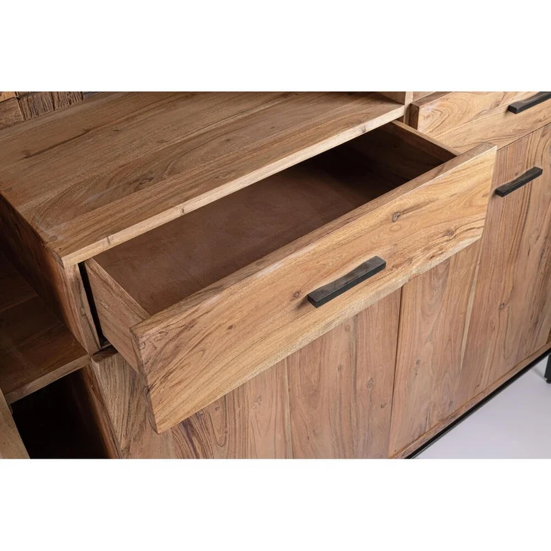 Credenza Alta 2 Ante 2 Cassetti in Legno di Acacia con Gambe in Acciaio - MANGAL