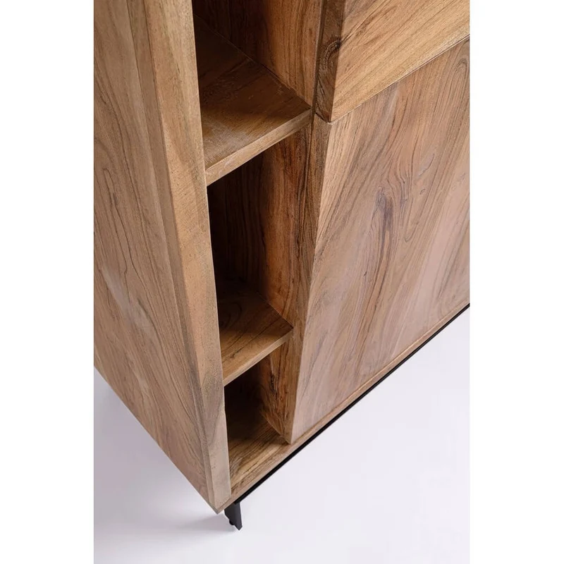 Credenza Alta 2 Ante 2 Cassetti in Legno di Acacia con Gambe in Acciaio - MANGAL