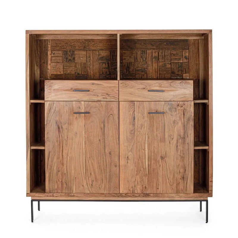 Credenza Alta 2 Ante 2 Cassetti in Legno di Acacia con Gambe in Acciaio - MANGAL