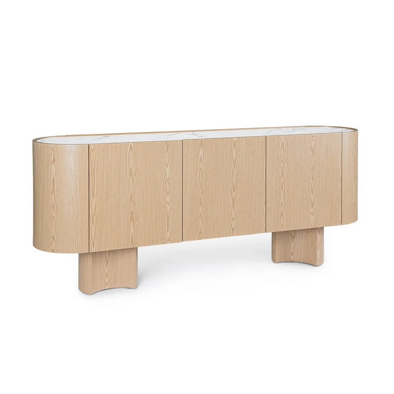 Credenza 3 Ante in Legno di Quercia con Piano in Pietra Sinterizzata - OTILIA