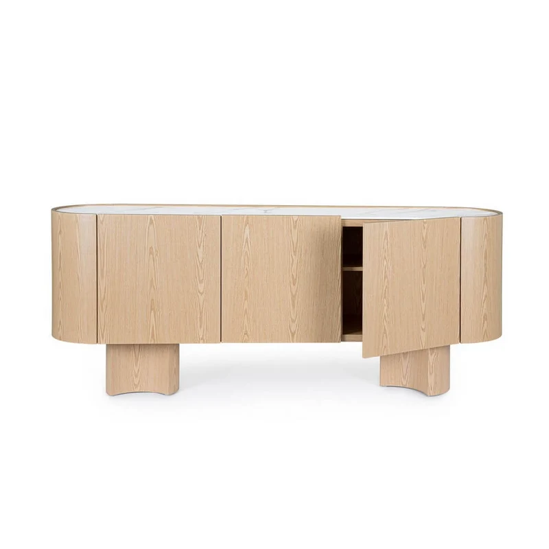 Credenza 3 Ante in Legno di Quercia con Piano in Pietra Sinterizzata - OTILIA
