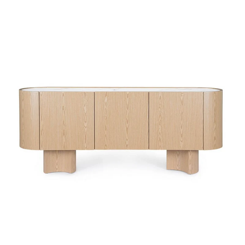 Credenza 3 Ante in Legno di Quercia con Piano in Pietra Sinterizzata - OTILIA