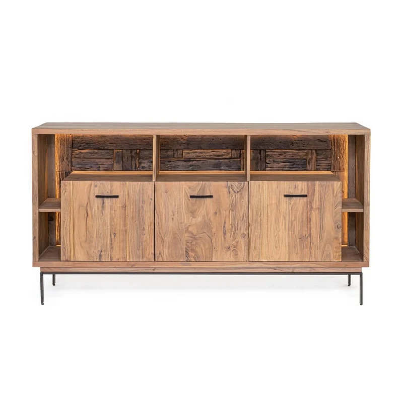 Credenza 3 Ante in Legno di Acacia con Gambe in Acciaio - MANGAL