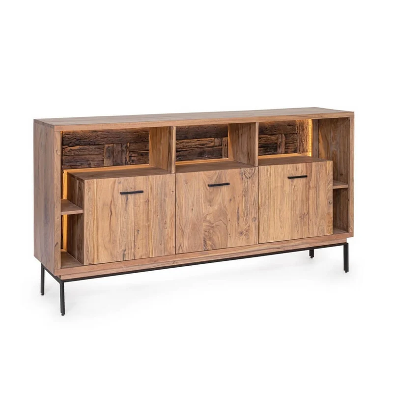 Credenza 3 Ante in Legno di Acacia con Gambe in Acciaio - MANGAL