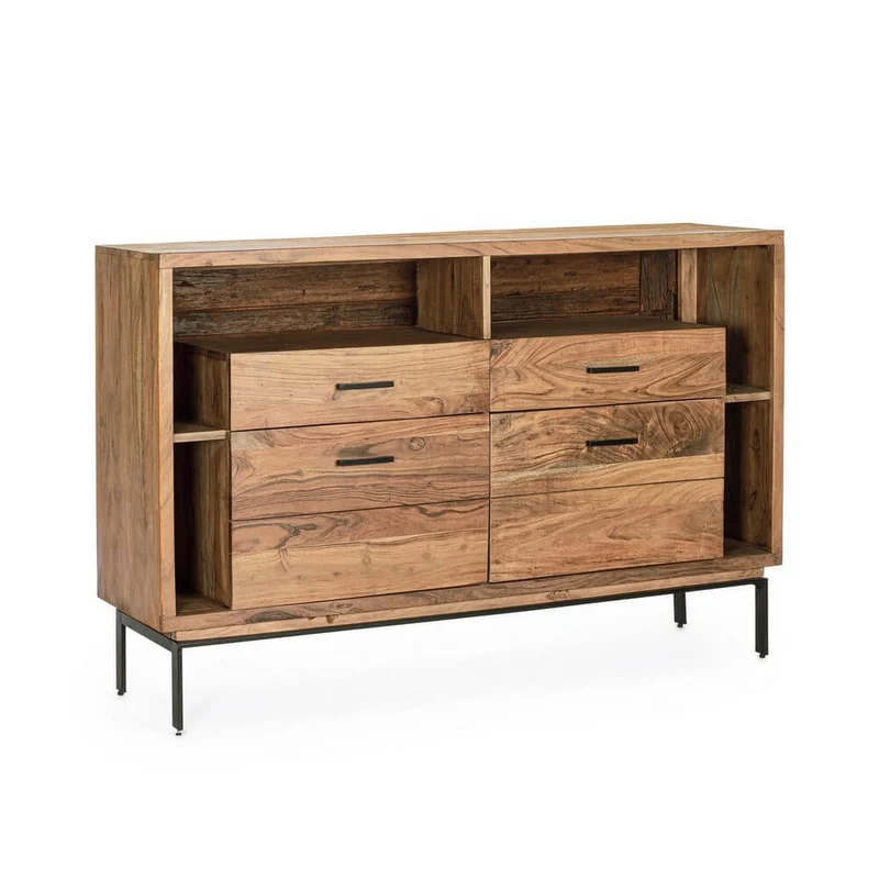 Credenza in Legno di Acacia 2 Ante e 2 Cassetti con Gambe in Acciaio - MANGAL