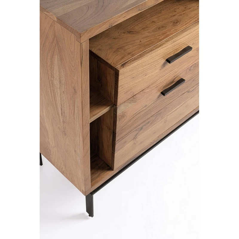 Credenza in Legno di Acacia 2 Ante e 2 Cassetti con Gambe in Acciaio - MANGAL
