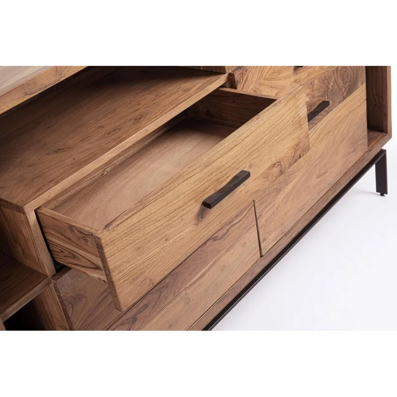 Credenza in Legno di Acacia 2 Ante e 2 Cassetti con Gambe in Acciaio - MANGAL