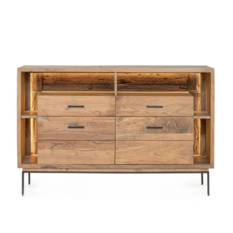 Credenza in Legno di Acacia 2 Ante e 2 Cassetti con Gambe in Acciaio - MANGAL