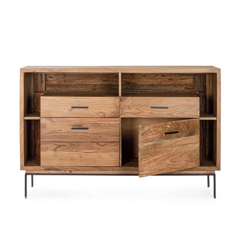 Credenza in Legno di Acacia 2 Ante e 2 Cassetti con Gambe in Acciaio - MANGAL