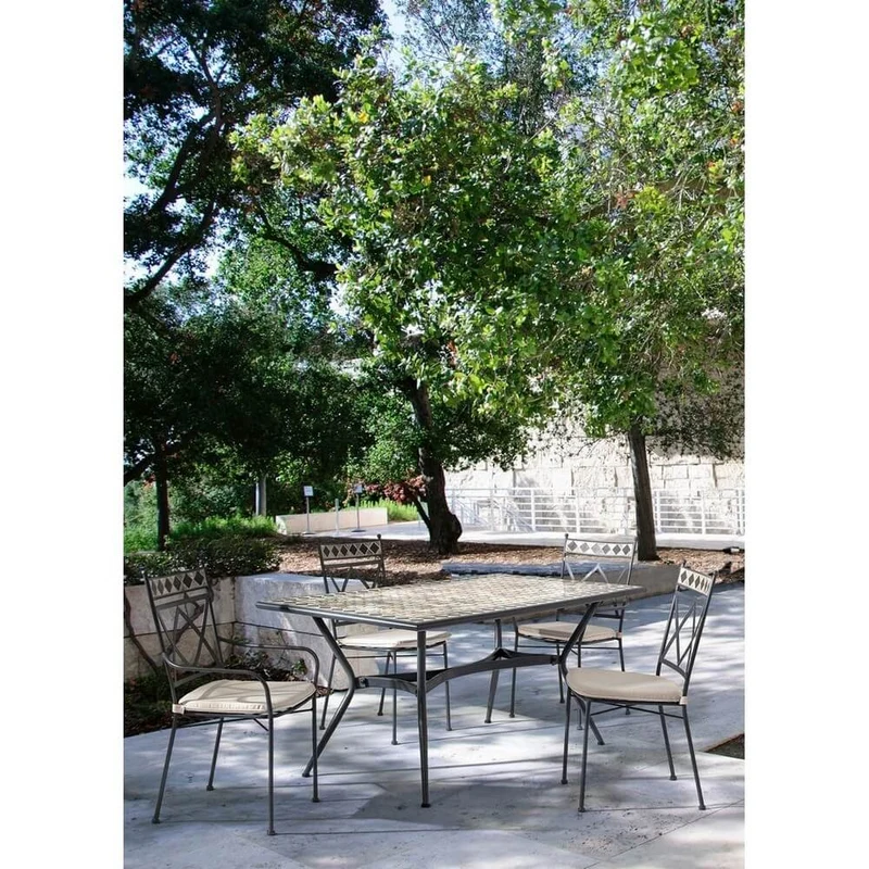 Set di 4 Sedie da Giardino in Acciaio con Braccioli Cuscino e Inserto in Ceramica a Mosaico - BERKLEY