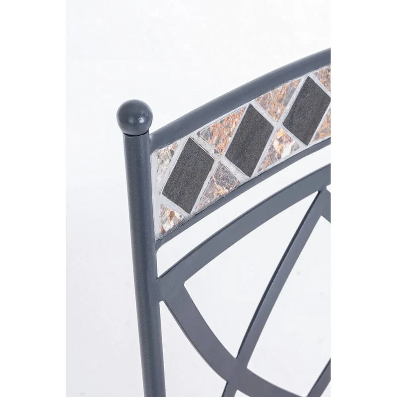 Set di 4 Sedie da Giardino in Acciaio con Braccioli Cuscino e Inserto in Ceramica a Mosaico - BERKLEY