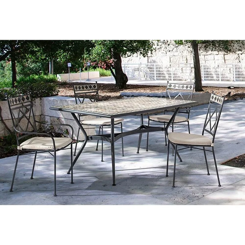 Set di 4 Sedie da Giardino in Acciaio con Braccioli Cuscino e Inserto in Ceramica a Mosaico - BERKLEY
