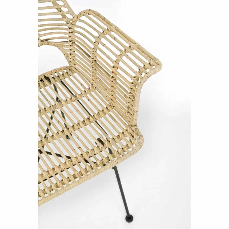 Set di 2 Sedie con Braccioli in Rattan Kubu e Gambe in Acciaio - STEEL WEAVE