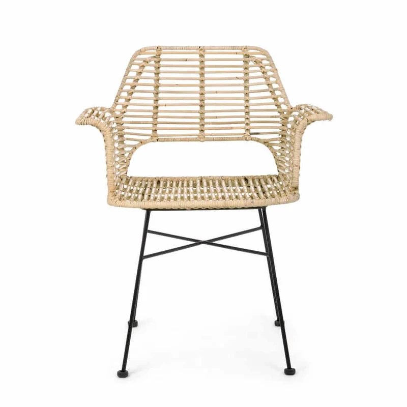 Set di 2 Sedie con Braccioli in Rattan Kubu e Gambe in Acciaio - STEEL WEAVE