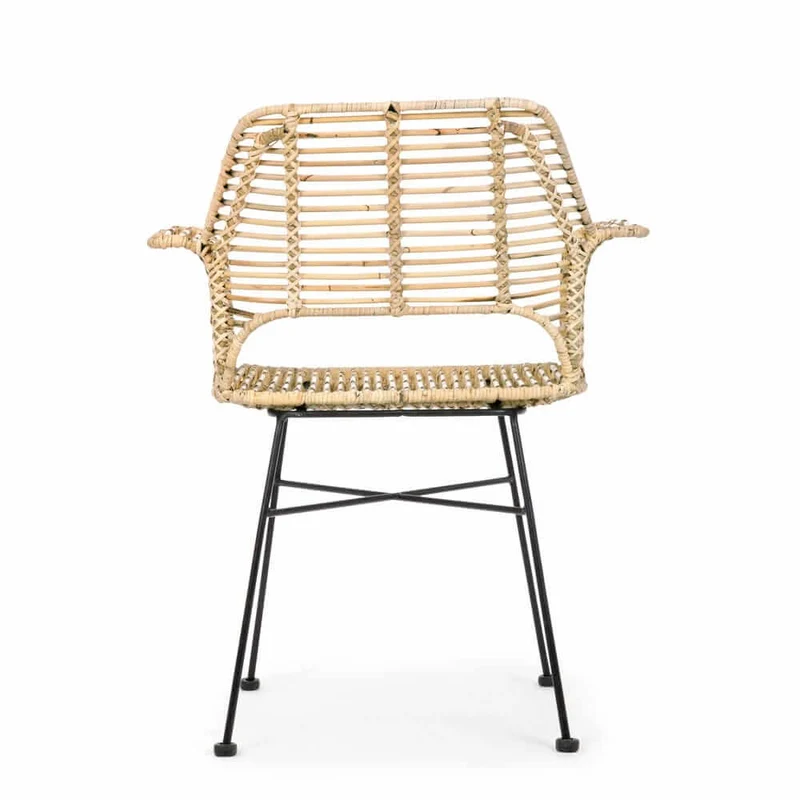 Set di 2 Sedie con Braccioli in Rattan Kubu e Gambe in Acciaio - STEEL WEAVE