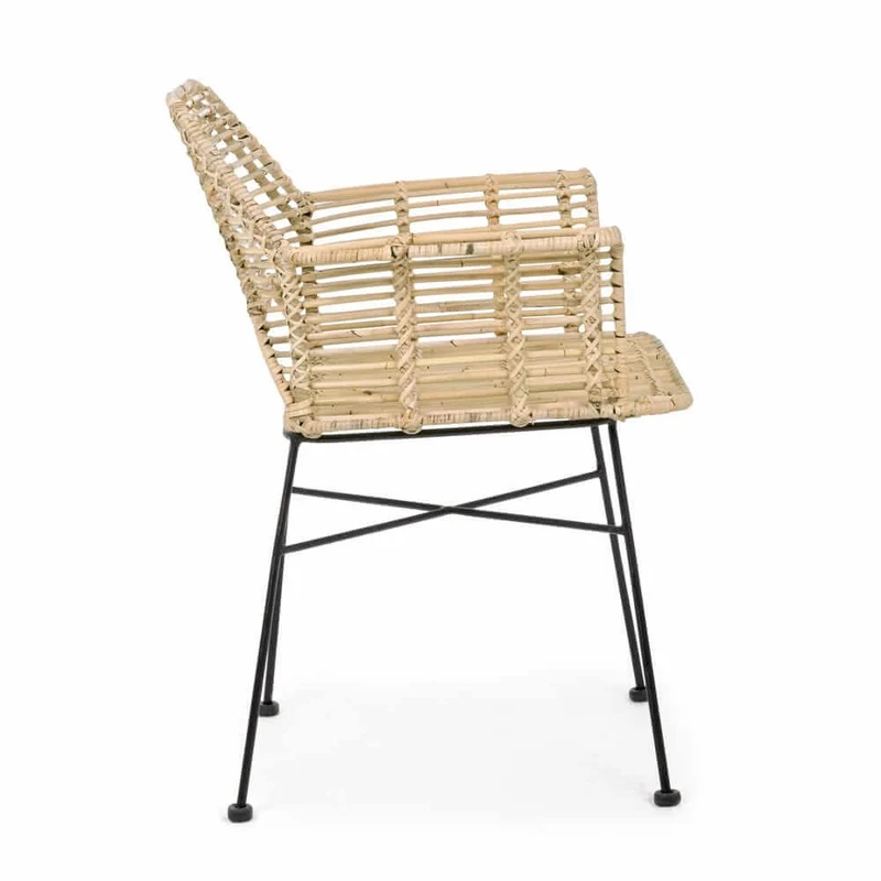 Set di 2 Sedie con Braccioli in Rattan Kubu e Gambe in Acciaio - STEEL WEAVE