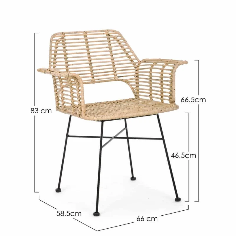 Set di 2 Sedie con Braccioli in Rattan Kubu e Gambe in Acciaio - STEEL WEAVE
