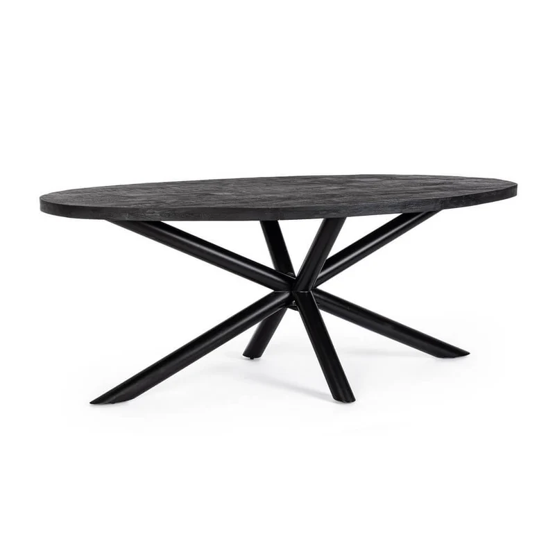 Tavolo Ovale in Legno di Mango con Base a Stella in Acciaio - SELENE