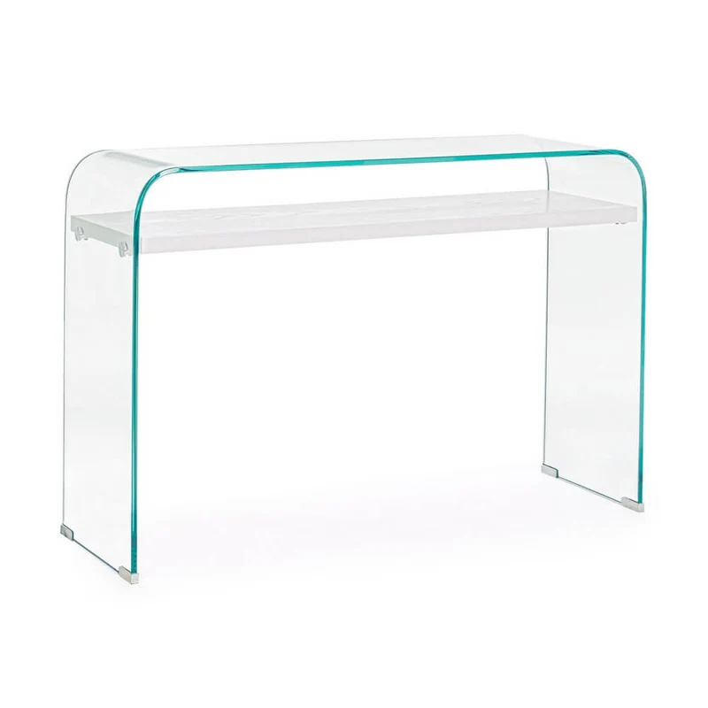 Consolle in Vetro Trasparente con Ripiano Effetto Legno Bianco - SARA