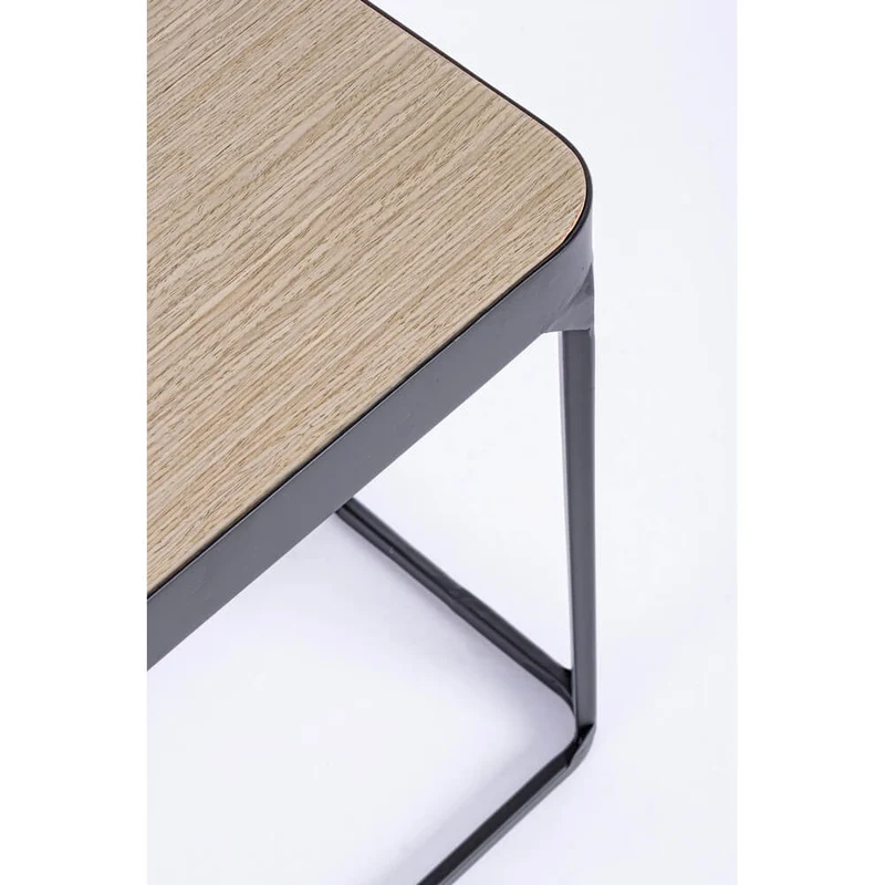 Set di 2 Tavolini Laterali in Acciaio con Piano in Legno Abete - REGAL