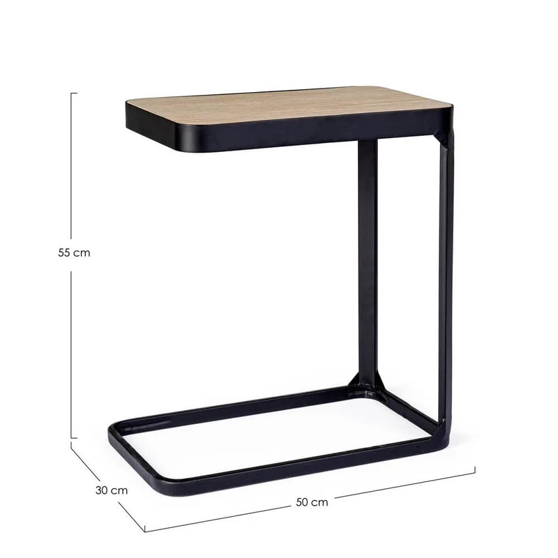 Set di 2 Tavolini Laterali in Acciaio con Piano in Legno Abete - REGAL