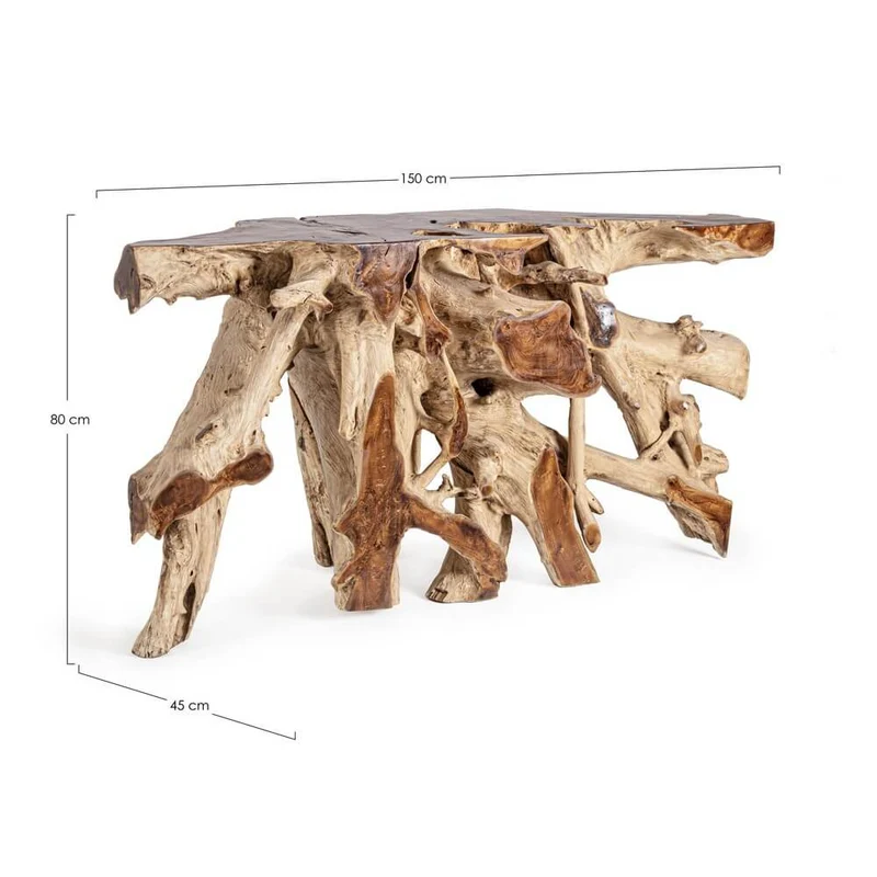 Consolle in Radici di Teak Naturale Fatta a Mano 150x45 - ROSE