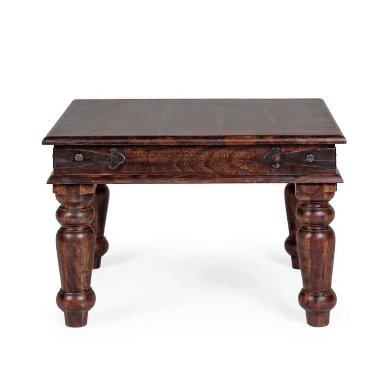 Tavolino da salotto in legno massello acacia stile etnico 60x60 - MUMBAI