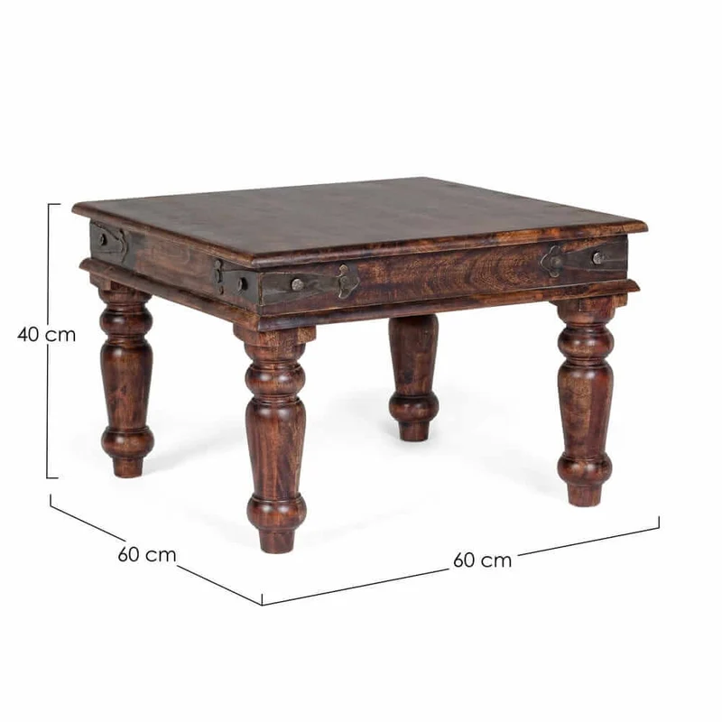 Tavolino da salotto in legno massello acacia stile etnico 60x60 - MUMBAI