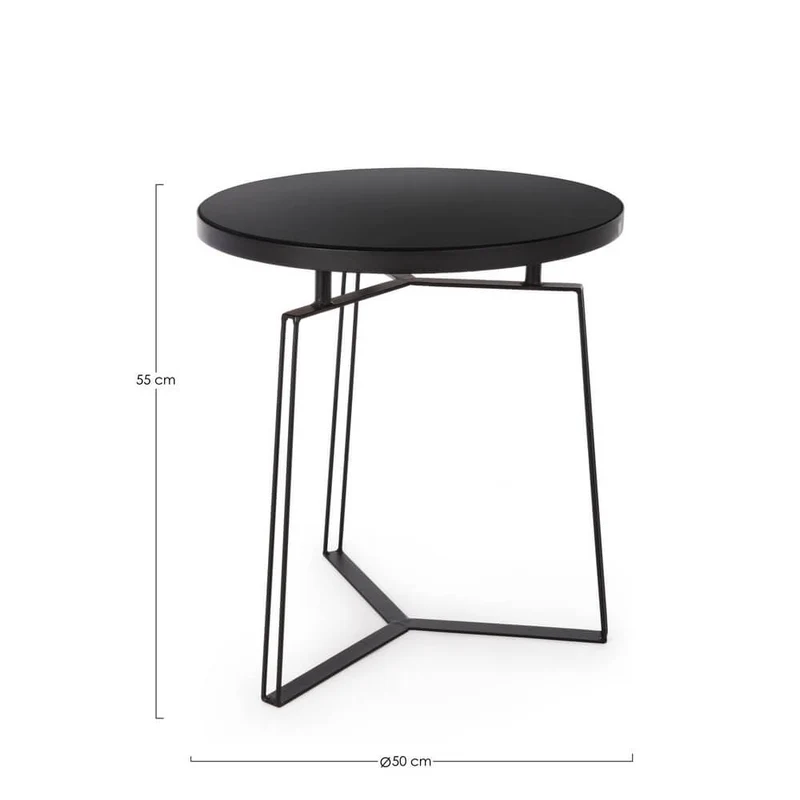 Tavolino rotondo in vetro e acciaio verniciato nero D50 - MIRIAM