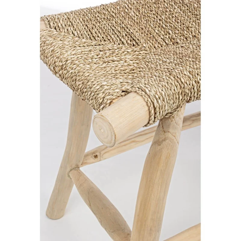 Sgabello in Legno di Teak con Seduta Intrecciata in Fibra Naturale - NEWTON