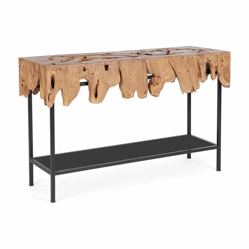 Consolle in Radica di Teak Naturale con Base in Acciaio - MONTEGO