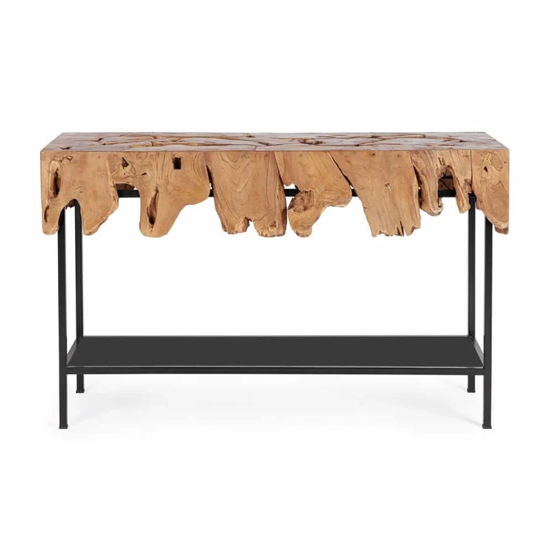 Consolle in Radica di Teak Naturale con Base in Acciaio - MONTEGO